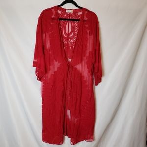 Style Apparel Red Lace Kimono Duster